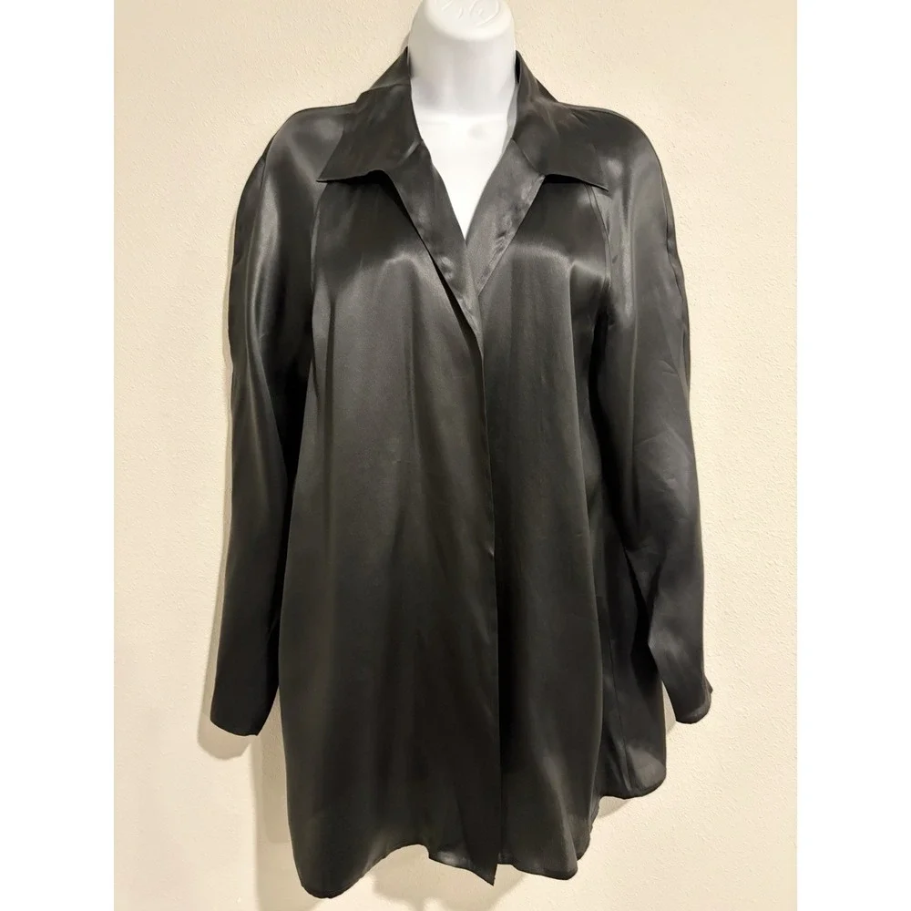 Talbots Pure Silk Black Satin Jacket~Sz 6~Cocktails Minimalist Country Club - Picture 3 of 13